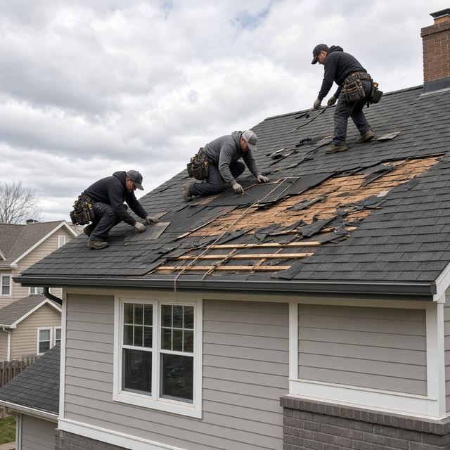 Roofing crew on a job